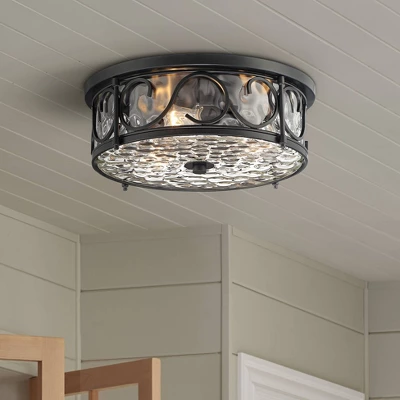 John Timberland Paseo Rustic Industrial Flush Mount Outdoor Ceiling Light Matte Black 6 1/4" Clear Hammered Glass Damp Rated For Post Exterior Barn 1 John Timberland Paseo Rustic Industrial Flush Mount Outdoor Ceiling Light Matte Black 6 1/4" Clear Hammered Glass Damp Rated For Post Exterior Barn