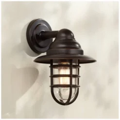 John Timberland 36 John Timberland Marlowe Industrial Outdoor Wall Light Fixture Galvanized Hooded Cage 13 1/4" Clear Glass For Post Exterior Barn Deck House Porch Yard