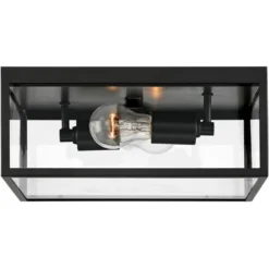 John Timberland Modern Outdoor Ceiling Light Fixture Matte Black 12" Clear Glass Panels Square Exterior House Porch Patio Outside -John Timberland GUEST 0d03ac0c d90c 4cc8 91ac 4f395c62c1b9