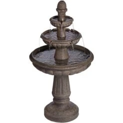 John Timberland Italian Style 3 Tier Outdoor Floor Water Fountain With Light LED 43" High Gray Faux Stone Garden Patio Backyard -John Timberland GUEST 0fa68085 28d8 4a1a ac41 1e55f1982981