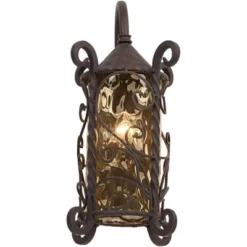 John Timberland Casa Seville Vintage Rustic Outdoor Wall Light Fixture Dark Walnut Scroll 18 1/2" Champagne Hammered Glass For Post Exterior Barn Deck -John Timberland GUEST 1146f148 f742 42e6 9037 16c59e8a1cd6