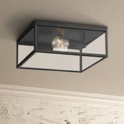 John Timberland 38 John Timberland Modern Outdoor Ceiling Light Fixture Matte Black 12" Clear Glass Panels Square Exterior House Porch Patio Outside