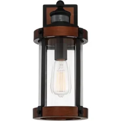 John Timberland Stan Industrial Outdoor Wall Light Fixture Dark Faux Wood Black Motion Sensor 15 1/2" Clear Glass For Post Exterior Barn Deck House -John Timberland GUEST 16b572bc 3ddf 4c2e 989f 7d7430a4c65c