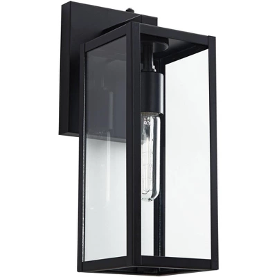 John Timberland Titan Modern Outdoor Wall Light Fixtures Set Of 2 Mystic Black Dusk To Dawn 14" Clear Glass For Post Exterior Barn Deck 3 John Timberland Titan Modern Outdoor Wall Light Fixtures Set Of 2 Mystic Black Dusk To Dawn 14" Clear Glass For Post Exterior Barn Deck - Image 3