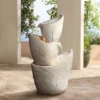 John Timberland Three Urn With Leaves Rustic Cascading Outdoor Floor Water Fountain With LED Light 30" For Yard Garden Patio Home Deck Porch Exterior