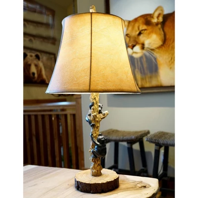 John Timberland Climbing Bears Rustic Accent Table Lamps 22 1/2" High Set Of 2 Brown Faux Wood With USB Charging Port Faux Leather Shade For Desk 7 John Timberland Climbing Bears Rustic Accent Table Lamps 22 1/2" High Set Of 2 Brown Faux Wood With USB Charging Port Faux Leather Shade For Desk - Image 7