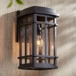John Timberland Neri Mission Outdoor Wall Light Fixture Oil Rubbed Bronze 16" Clear Seedy Glass For Post Exterior Barn Deck House Porch Yard Patio