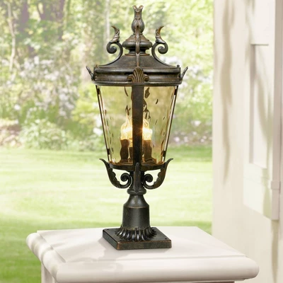 John Timberland Casa Marseille Vintage Rustic Post Light Veranda Bronze Scroll With Pier Mount Adapter 29" Champagne Hammered Glass For Exterior Deck 1 John Timberland Casa Marseille Vintage Rustic Post Light Veranda Bronze Scroll With Pier Mount Adapter 29" Champagne Hammered Glass For Exterior Deck