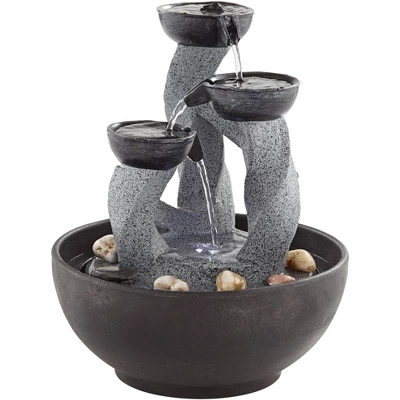 John Timberland Three Twist Column Modern Zen Cascading Bowls Indoor Tabletop Water Fountain With LED Light 11" For Table Office Desk Home Bedroom 4 John Timberland Three Twist Column Modern Zen Cascading Bowls Indoor Tabletop Water Fountain With LED Light 11" For Table Office Desk Home Bedroom - Image 4