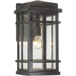 John Timberland Neri Mission Outdoor Wall Light Fixture Oil Rubbed Bronze 16" Clear Seedy Glass For Post Exterior Barn Deck House Porch Yard Patio -John Timberland GUEST 251b7902 b3e6 41aa b782 f2ff34583fd4