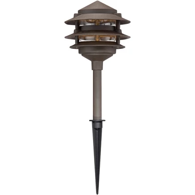 John Timberland Three-Tier Pagoda 11" High Bronze LED Path Lights Set Of 2 2 John Timberland Three-Tier Pagoda 11" High Bronze LED Path Lights Set Of 2 - Image 2