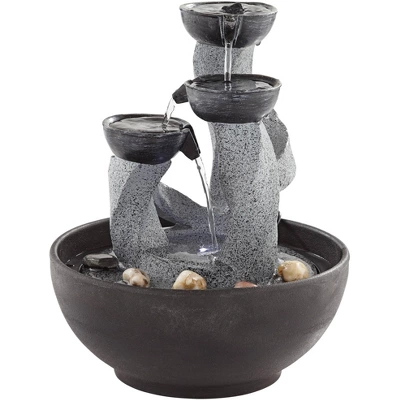 John Timberland Three Twist Column Modern Zen Cascading Bowls Indoor Tabletop Water Fountain With LED Light 11" For Table Office Desk Home Bedroom 5 John Timberland Three Twist Column Modern Zen Cascading Bowls Indoor Tabletop Water Fountain With LED Light 11" For Table Office Desk Home Bedroom - Image 5