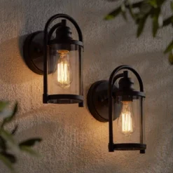 John Timberland Rustic Farmhouse Outdoor Wall Light Fixtures Set Of 2 Black 10 1/4" Clear Glass For Exterior Barn Deck House Porch Yard Patio Outside -John Timberland GUEST 33c1594c c33f 4ad8 bcb3 6f9435a8a0c3