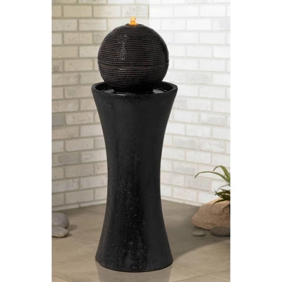 John Timberland Dark Sphere Modern Zen Bubbler Pillar Outdoor Floor Water Fountain With LED Light 30" For Yard Garden Patio Home Deck Porch Exterior 1 John Timberland Dark Sphere Modern Zen Bubbler Pillar Outdoor Floor Water Fountain With LED Light 30" For Yard Garden Patio Home Deck Porch Exterior