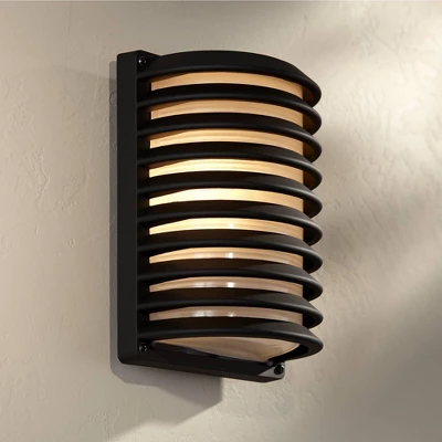 John Timberland Modern Outdoor Wall Light Fixtures Set Of 2 Black Grid 10" Frosted Glass For Post Exterior Barn Deck House Porch Yard Posts Patio Home 7 John Timberland Modern Outdoor Wall Light Fixtures Set Of 2 Black Grid 10" Frosted Glass For Post Exterior Barn Deck House Porch Yard Posts Patio Home - Image 7