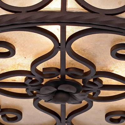 John Timberland Natural Mica Rustic Ceiling Light Semi Flush Mount Fixture 15" Wide Deep Walnut Scroll 3-Light Drum Shade For Bedroom Living Room Home 2 John Timberland Natural Mica Rustic Ceiling Light Semi Flush Mount Fixture 15" Wide Deep Walnut Scroll 3-Light Drum Shade For Bedroom Living Room Home - Image 2