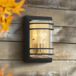 John Timberland Habitat Modern Industrial Outdoor Wall Light Fixture Black Brass 11" Clear Glass For Post Exterior Barn Deck House Porch Yard Patio