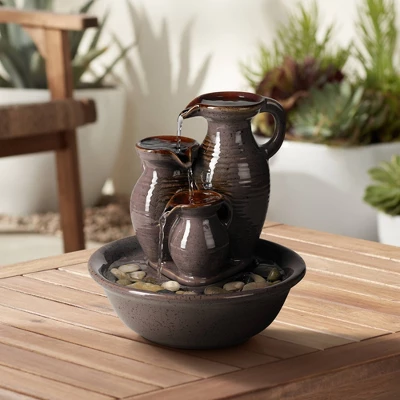 John Timberland Triple Jug Rustic Zen Cascading Indoor Tabletop Water Fountain 9" For Table Office Desk Home Bedroom House Living Room Relaxation 1 John Timberland Triple Jug Rustic Zen Cascading Indoor Tabletop Water Fountain 9" For Table Office Desk Home Bedroom House Living Room Relaxation