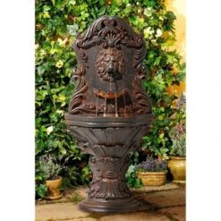 John Timberland Imperial Lion Acanthus Rustic Outdoor Floor Wall Water Fountain With LED Light 50" For Yard Garden Patio Home Deck Porch House Balcony