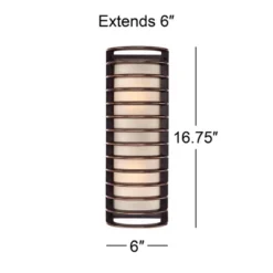 John Timberland Modern Outdoor Wall Light Fixture Rubbed Bronze Grid 16 3/4" Frosted Glass Cylinder For Exterior Porch Patio -John Timberland GUEST 42a003f0 e44f 42c0 89b6 02471e4c20a8