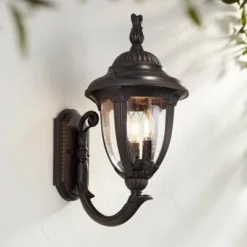 John Timberland Casa Sierra Rustic Vintage Outdoor Wall Light Fixture Bronze Upbridge 19 1/8" Clear Seedy Glass For Post Exterior Barn Deck House Yard