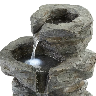 John Timberland Zen Outdoor Floor Water Fountain With Light LED 22" High 4 Tiered Cascading Rock For Yard Garden Patio Deck Home 3 John Timberland Zen Outdoor Floor Water Fountain With Light LED 22" High 4 Tiered Cascading Rock For Yard Garden Patio Deck Home - Image 3