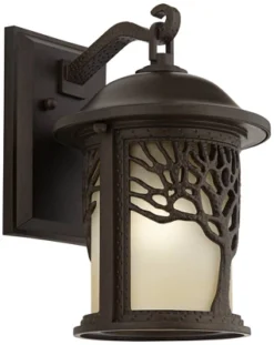 John Timberland Mission Outdoor Wall Light Fixture Bronze Tree Motif 12 1/4" Amber Glass Lantern For Exterior House Porch Patio -John Timberland GUEST 49830ec2 694a 45c0 a83e 8ff009e662fa