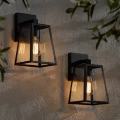 John Timberland Arrington Modern Outdoor Wall Lights Fixtures Set Of 2 Mystic Black 10 3/4" Clear Glass For Exterior Barn Deck House Porch Yard Patio -John Timberland GUEST 4ab0a2a4 88b4 4413 a28e 8a2c9a740962