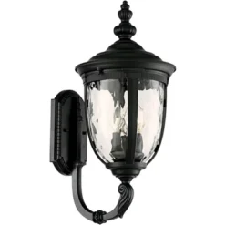 John Timberland Bellagio Vintage Rustic Outdoor Wall Light Fixture Textured Black Upbridge 21" Clear Hammered Glass For Post Exterior Barn Deck House -John Timberland GUEST 4be99977 b6de 4c30 9d33 3e6bdd2addd0