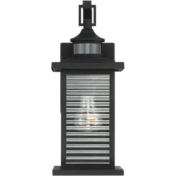 John Timberland Cameron Mission Outdoor Wall Light Fixture Textured Black Motion Sensor Dusk To Dawn 13 3/4" Clear Stripped Glass For Post Exterior -John Timberland GUEST 4c0775fa d4d6 4196 9dbf 1283a0f64719