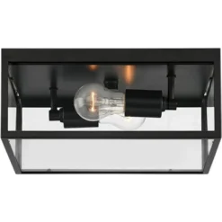John Timberland Modern Outdoor Ceiling Light Fixture Matte Black 12" Clear Glass Panels Square Exterior House Porch Patio Outside -John Timberland GUEST 4e075bcb 874e 4f19 9015 357d14560ca6