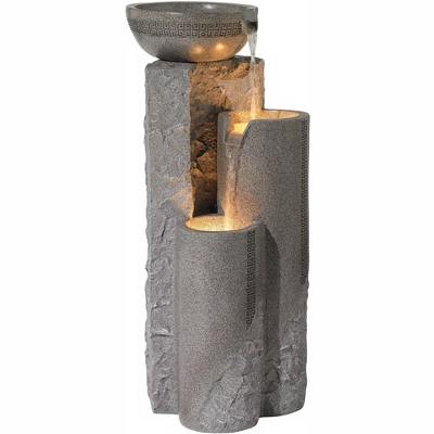 John Timberland Bowl And Pillar Modern Zen Cascading Outdoor Floor Water Fountain With LED Light 34 1/2" For Yard Garden Patio Home Deck Porch House 2 John Timberland Bowl And Pillar Modern Zen Cascading Outdoor Floor Water Fountain With LED Light 34 1/2" For Yard Garden Patio Home Deck Porch House - Image 2