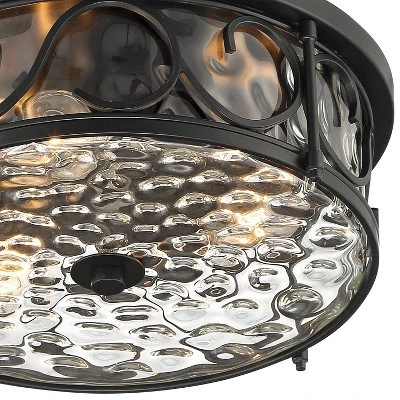 John Timberland Paseo Rustic Industrial Flush Mount Outdoor Ceiling Light Matte Black 6 1/4" Clear Hammered Glass Damp Rated For Post Exterior Barn 2 John Timberland Paseo Rustic Industrial Flush Mount Outdoor Ceiling Light Matte Black 6 1/4" Clear Hammered Glass Damp Rated For Post Exterior Barn - Image 2