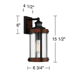 John Timberland Stan Industrial Outdoor Wall Light Fixture Dark Faux Wood Black Motion Sensor 15 1/2" Clear Glass For Post Exterior Barn Deck House -John Timberland GUEST 56222938 1235 452c bdf0 842b882481ad