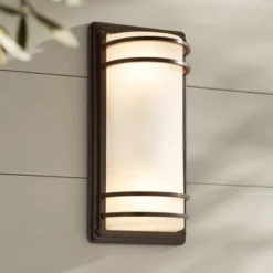 John Timberland Habitat Modern Industrial Outdoor Wall Light Fixtures Set Of 2 Rubbed Bronze 16" Opal Glass For Post Exterior Barn Deck -John Timberland GUEST 576d8e41 2951 4494 b0c0 04dbb0928388