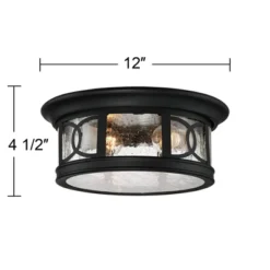 John Timberland Flush Mount Outdoor Ceiling Light Fixture Black 12" Seedy Glass For Exterior House Porch -John Timberland GUEST 5afc0f40 32e0 480b a710 5d1bc6083e11