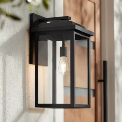 John Timberland Eastcrest Modern Outdoor Wall Light Fixture Textured Black 20 1/2" Clear Glass Panels For Post Exterior Barn Deck House Porch Patio