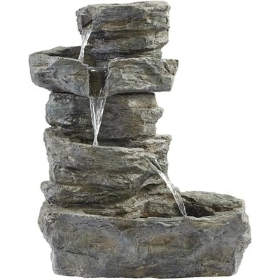John Timberland Zen Outdoor Floor Water Fountain With Light LED 22" High 4 Tiered Cascading Rock For Yard Garden Patio Deck Home 2 John Timberland Zen Outdoor Floor Water Fountain With Light LED 22" High 4 Tiered Cascading Rock For Yard Garden Patio Deck Home - Image 2