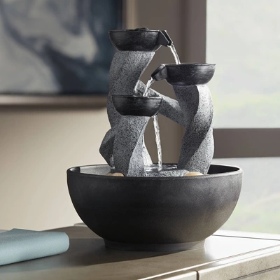 John Timberland Three Twist Column Modern Zen Cascading Bowls Indoor Tabletop Water Fountain With LED Light 11" For Table Office Desk Home Bedroom 1 John Timberland Three Twist Column Modern Zen Cascading Bowls Indoor Tabletop Water Fountain With LED Light 11" For Table Office Desk Home Bedroom