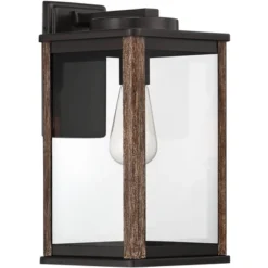 John Timberland Wordsworth Field Rustic Farmhouse Outdoor Wall Light Fixture Dark Bronze Wood Grain 14 1/4" Clear Glass Panels For Post Exterior Deck -John Timberland GUEST 6bad45ce 3d55 43a2 a587 671f03832815