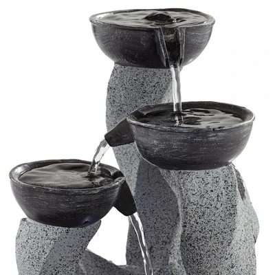 John Timberland Three Twist Column Modern Zen Cascading Bowls Indoor Tabletop Water Fountain With LED Light 11" For Table Office Desk Home Bedroom 2 John Timberland Three Twist Column Modern Zen Cascading Bowls Indoor Tabletop Water Fountain With LED Light 11" For Table Office Desk Home Bedroom - Image 2