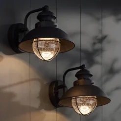 John Timberland Industrial Outdoor Wall Light Fixtures Set Of 2 Black Metal LED 8" Seedy Glass For Exterior Barn Deck House Porch -John Timberland GUEST 6e727ace 09d7 48a5 836e 9c12b0f6edcd