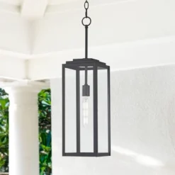 John Timberland Modern Outdoor Hanging Light Fixture Mystic Black 27 1/4" Clear Glass Panel For Exterior Barn Deck House Porch Patio Outside Garage