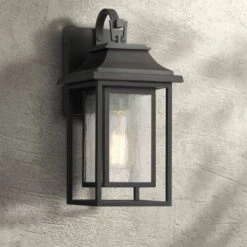John Timberland Cecile Modern Outdoor Wall Light Fixture Painted Bronze 15" Seeded Clear Glass For Post Exterior Barn Deck House Porch Yard Patio Home
