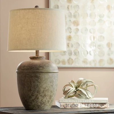 John Timberland Otero Rustic Table Lamp Southwest 27" Tall Faux Mottled Stone Cream Linen Drum Shade For Bedroom Living Room Bedside Nightstand Kids 1 John Timberland Otero Rustic Table Lamp Southwest 27" Tall Faux Mottled Stone Cream Linen Drum Shade For Bedroom Living Room Bedside Nightstand Kids