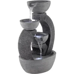 John Timberland Three Cup Modern Japanese Cascading Outdoor Floor Water Fountain With LED Light 31 1/2" For Yard Garden Patio Home Deck Porch Exterior -John Timberland GUEST 7272bca4 740e 4a25 a09f 8e3caa1c93c7