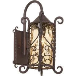 John Timberland Casa Seville Vintage Rustic Outdoor Wall Light Fixture Dark Walnut Scroll 18 1/2" Champagne Hammered Glass For Post Exterior Barn Deck -John Timberland GUEST 738aa052 e9ae 488f 9706 ec5bd59a5475