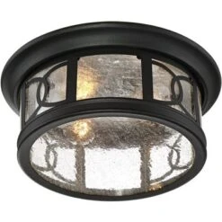 John Timberland Flush Mount Outdoor Ceiling Light Fixture Black 12" Seedy Glass For Exterior House Porch -John Timberland GUEST 7522c84d c42f 42c6 b214 80639a18ba43