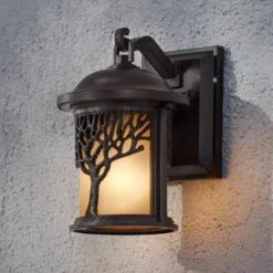 John Timberland Rustic Outdoor Wall Light Fixture Bronze 9 1/2" Tree Etched Glass Sconce For Exterior House Deck Patio Porch Lighting