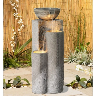 John Timberland Bowl And Pillar Modern Zen Cascading Outdoor Floor Water Fountain With LED Light 34 1/2" For Yard Garden Patio Home Deck Porch House 1 John Timberland Bowl And Pillar Modern Zen Cascading Outdoor Floor Water Fountain With LED Light 34 1/2" For Yard Garden Patio Home Deck Porch House